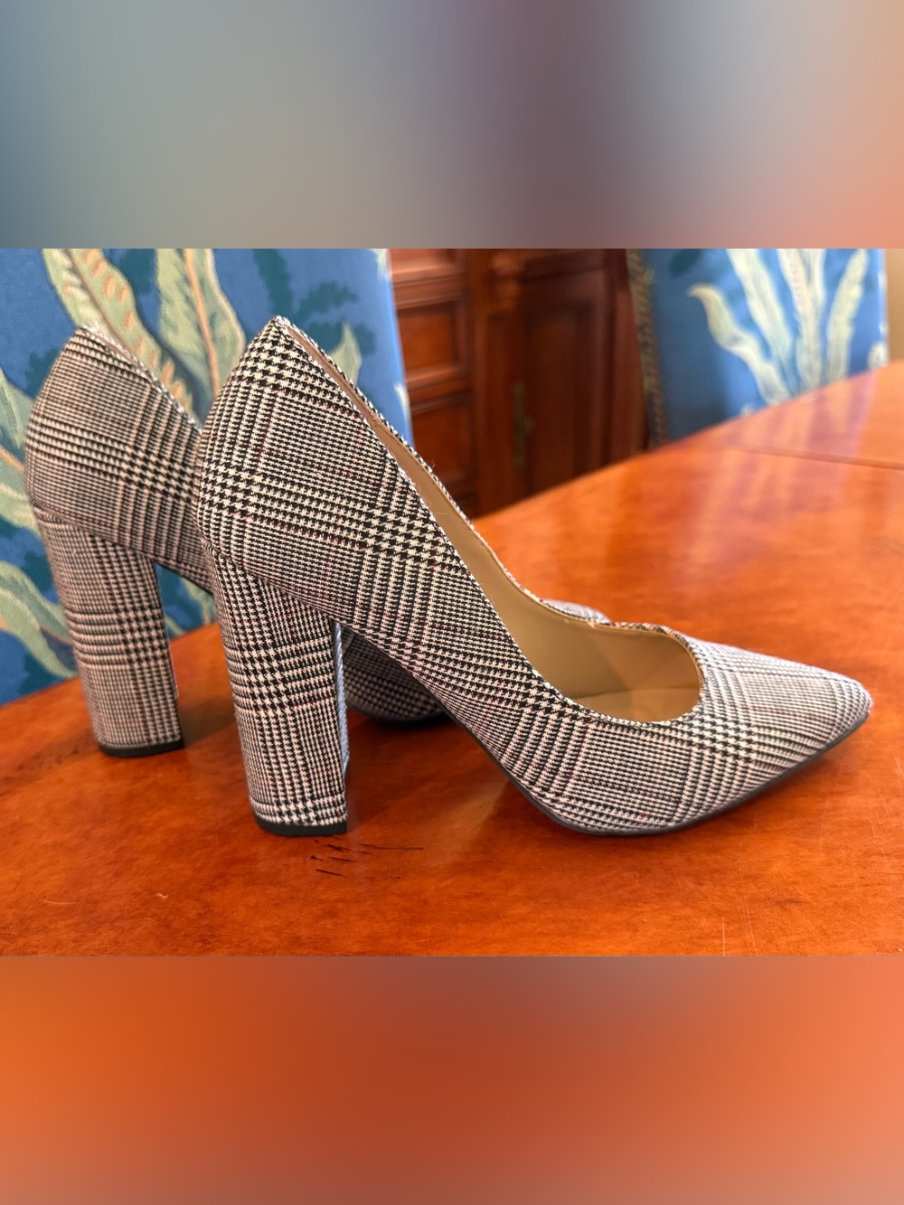 Wild Diva Lounge Plaid Pointed-Toe Block Heel Pumps - Size 7